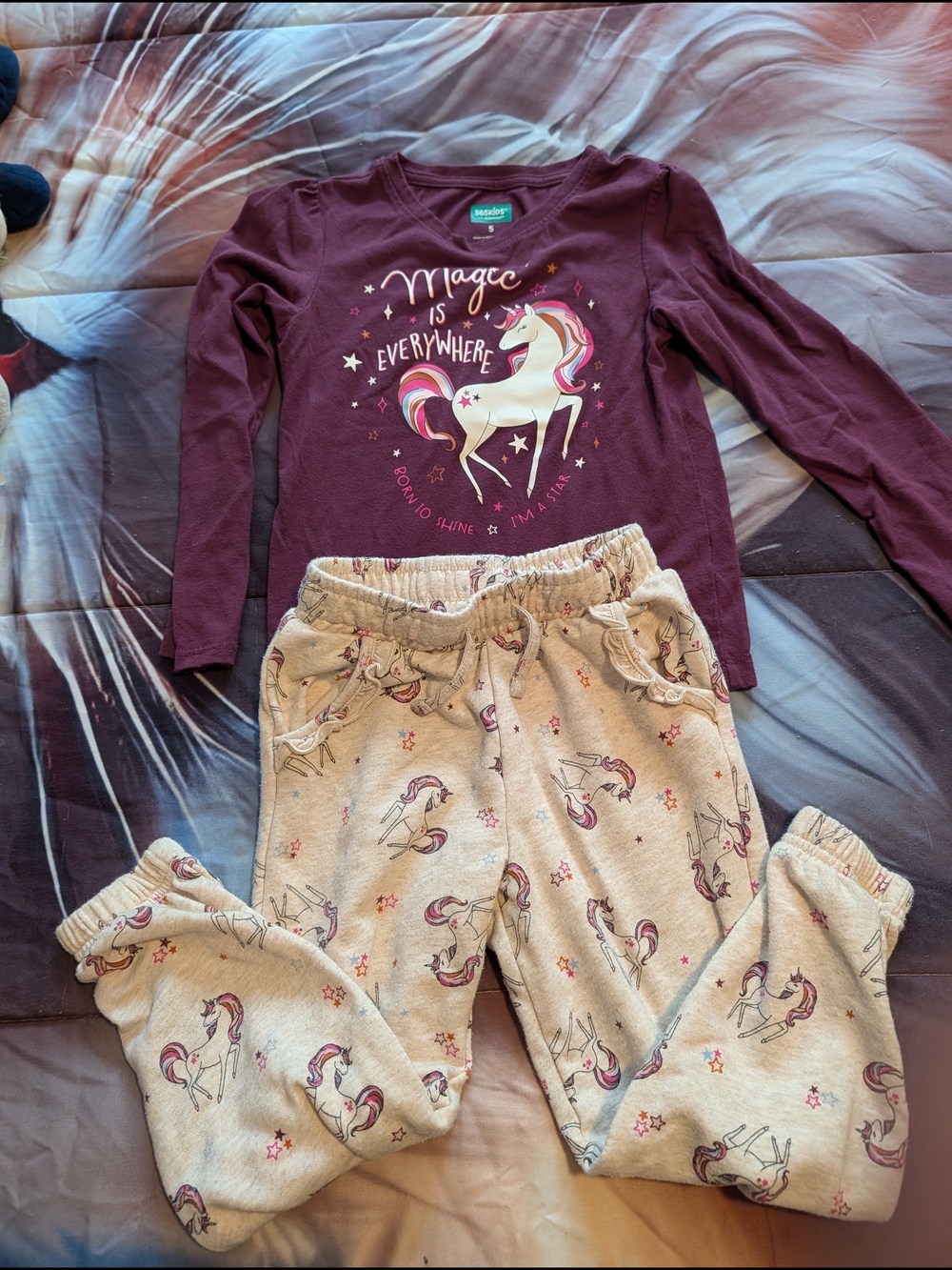 Garanimals Burgundy Unicorn Pajama Set with Cream Joggers